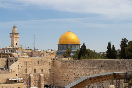 Dome of the Rock and Western Wall in the old city of Jerusalem, Israel.の写真素材