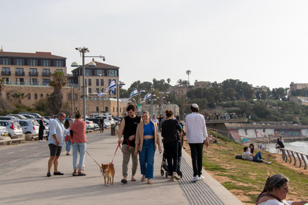 Tel Aviv - Yafo, Israel: 23 April 2022. People are walking in boulevard of Jaffa.のeditorial素材
