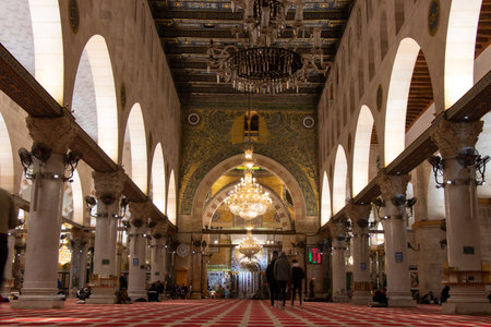 Interior view of Aqsa Mosque in the old city of Jerusalem - Israel. 21 April, 2022のeditorial素材