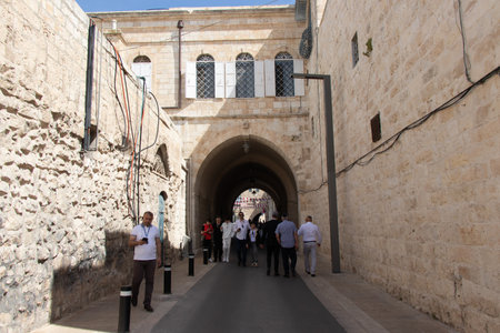 Armenian Quarter of the old city of Jerusalem - Israel: 22 April 2022. Tourists are visiting old city of Jerusalemのeditorial素材