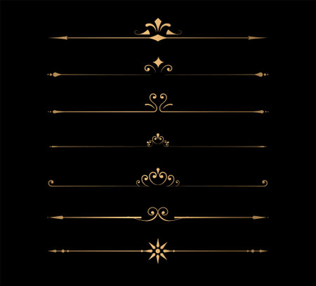 Elegant gold dividers set against a striking black backgroundのイラスト素材