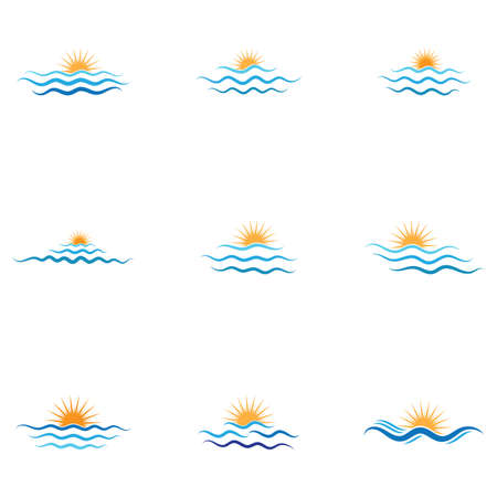 Water wave and sun icon vector illustration design logoのイラスト素材