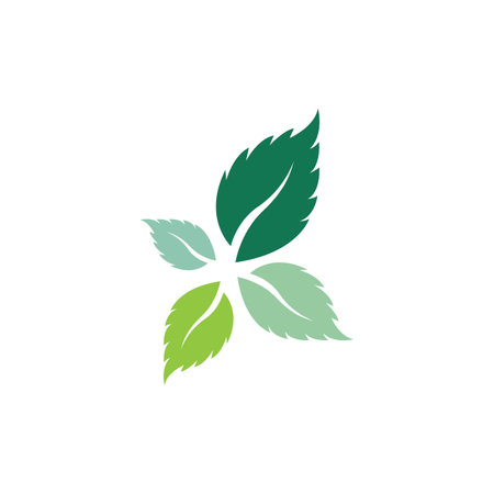 Mint leaves flat vector color icon template