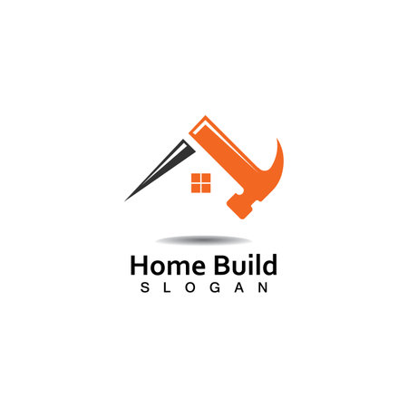 Creative Home Construction Logo With Hammer Symbolのイラスト素材
