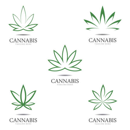 set of cannabis marijuana hemp leaf logo and symbolのイラスト素材