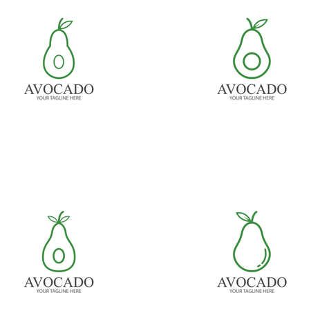 Avocado fruit logo template. Avocado half with leaf vector design. Health food logotype avocado logo design vector illustrationのイラスト素材