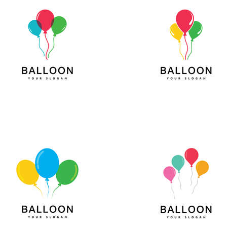 Balloon logo design. Happiness logotype concept. Celebration air balloon symbol.のイラスト素材