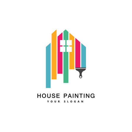 House painting service, decor and repair multicolor icon. Vector logo, label, emblem design. Concept for home decoration, building, house construction and staining.のイラスト素材