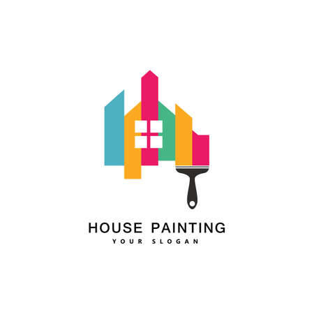 House painting service, decor and repair multicolor icon. Vector logo, label, emblem design. Concept for home decoration, building, house construction and staining.のイラスト素材