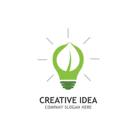 Creative Abstract Green Bulb Leaf Logo Design Vector Symbol Illustrationのイラスト素材