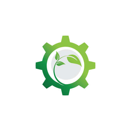 Green leaf  Gear Icon Logo Design Elementのイラスト素材