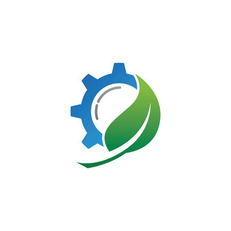 Green leaf  Gear Icon Logo Design Elementのイラスト素材