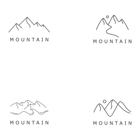 simple landscape line drawing of a mountain logoのイラスト素材