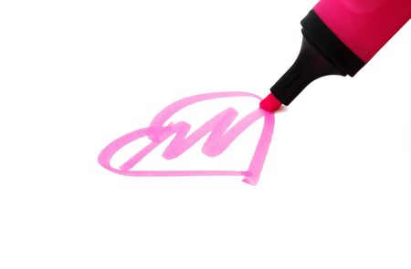 Pink hearth drawn with the marker on the white backgroundの写真素材