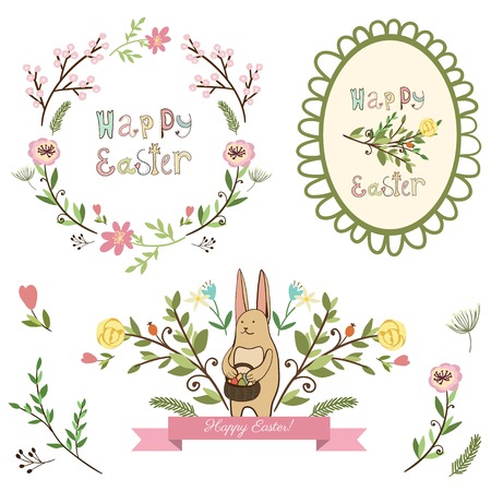 Happy easter graphic elements,vector set, cartoon styleのイラスト素材
