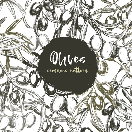 Olive branches, hand-drawn engraving vector illustration.のイラスト素材