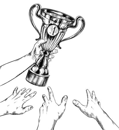 Hands stretching to hand, holding a sport cupのイラスト素材