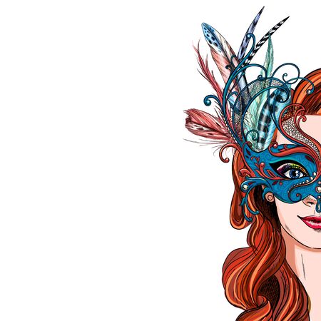 Portrait of pretty woman in luxury carnival maskのイラスト素材