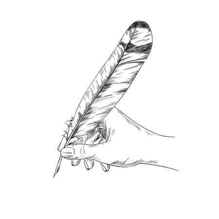 Female hand writing with quill, sketch hand drawnのイラスト素材