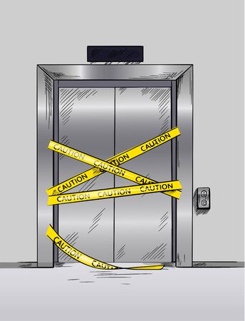 Broken elevator closed for repair, hand drawn vector illustrationのイラスト素材