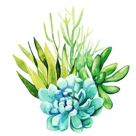 Bright watercolor plants, the tiny color bouquetのイラスト素材