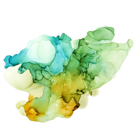 Green, blue and gold shades wet ink backgroundのイラスト素材
