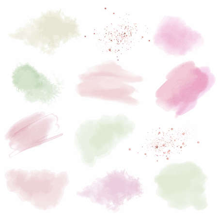 Pstel pink and green watercolor stains, hand drawnのイラスト素材