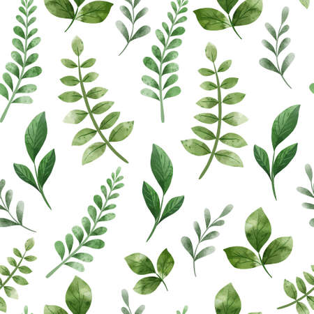 Green herbs. Green cute floral seamless pattern.のイラスト素材