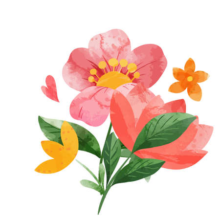 Spring abstract floral bouquet. Tiny floral art.のイラスト素材