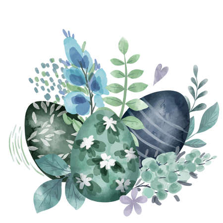 Cool green floral easter composition with eggsのイラスト素材