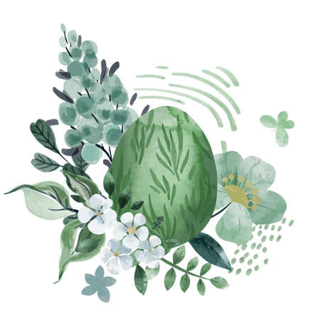 Cool green floral easter composition with eggsのイラスト素材