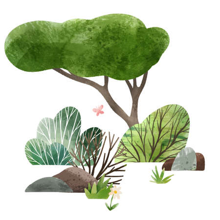 Watercolor forest elements, hand drawn vector illustration.のイラスト素材