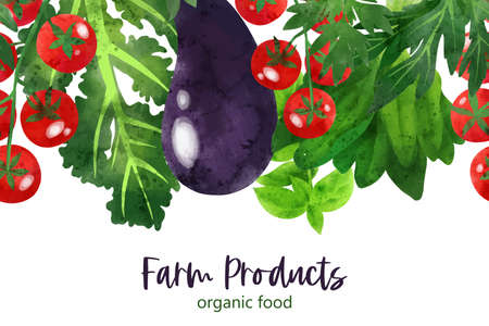 Seamless border composed of fresh vegetables and herbsのイラスト素材