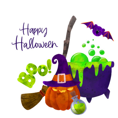 Halloween art, hand drawn vector watercolor art.のイラスト素材