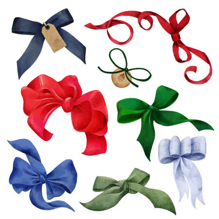 Set of red, green and blue bows. hand drawnの写真素材