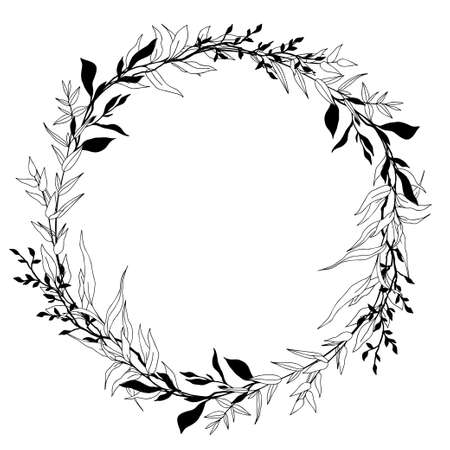 Tiny floral wreath, line art, hand drawn vector artのイラスト素材