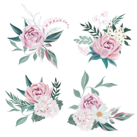 Lush oil painted floral bouquets, hand drawn vectorのイラスト素材