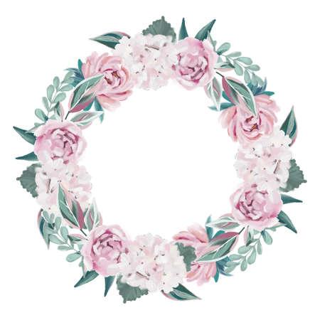 Lush flowers wreath, hand drawn oil painted artのイラスト素材