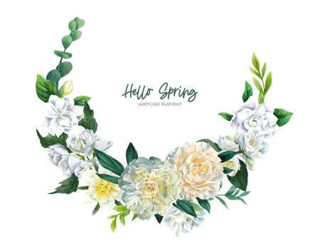 Hand drawn vector watercolor wreath with peony flowersのイラスト素材