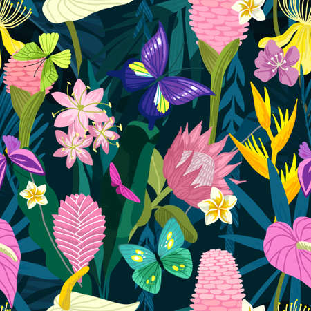 Tropical seamless pattern. Hand drawn vector artのイラスト素材