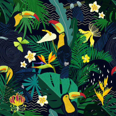 Tropical seamless pattern. Hand drawn vector artのイラスト素材