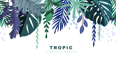 Tropical seamless border, hand drawn vector artのイラスト素材