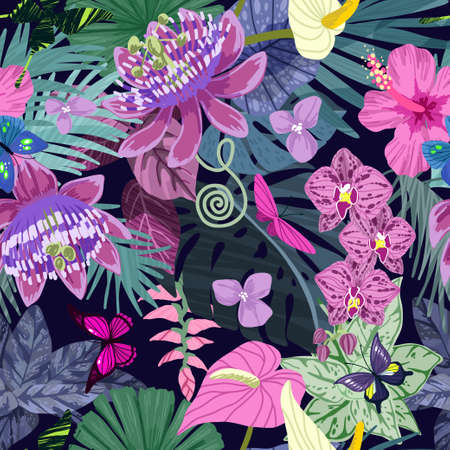 Tropical seamless pattern, hand drawn vector art