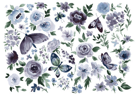 Rustic purple watercolor florals for any designのイラスト素材