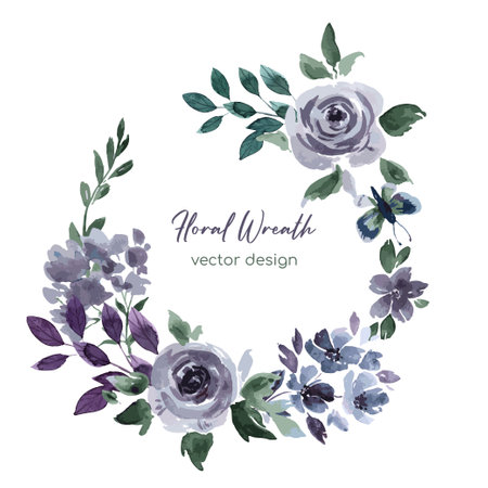 Purple floral watercolor decoration, vector illustrationのイラスト素材