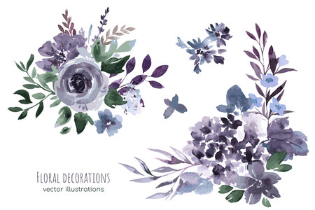 Purple floral watercolor decoration, vector illustrationのイラスト素材