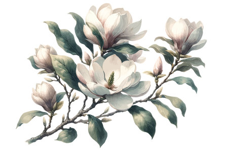 Magnolia branch with flowers and budsのイラスト素材