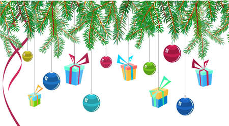 A branch of fir and hanging giftsのイラスト素材