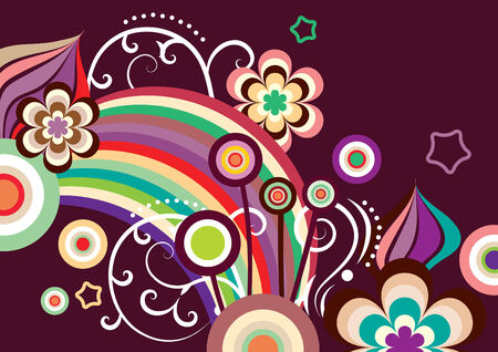 Multi-colored abstract flowers on dark brown backgroundのイラスト素材