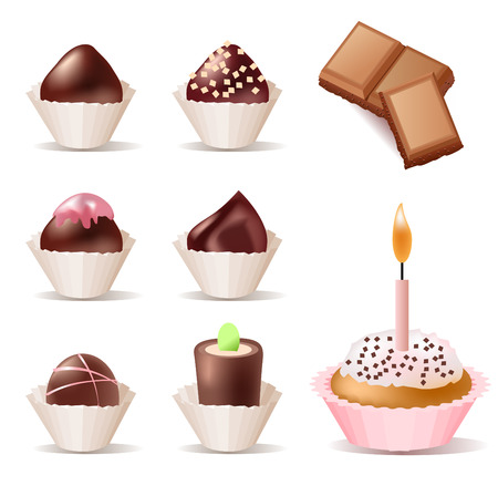 Pretty vector sweet set. Vector cake and pieces of chocolateのイラスト素材